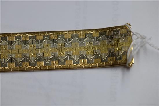 A 1960s 18ct three colour gold brick link bracelet, 80.9 grams.